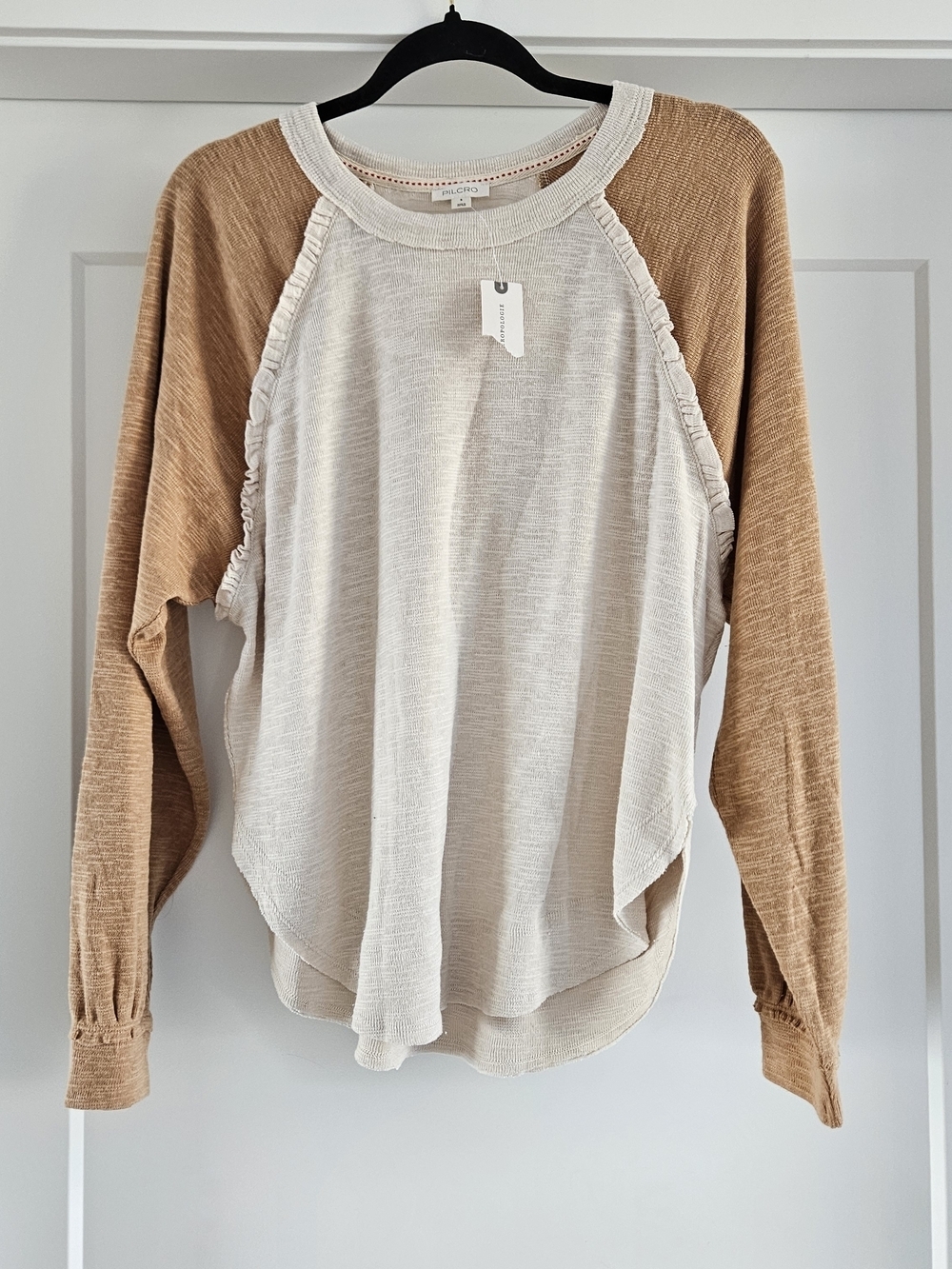Anthropologie Pilcro Ruffled Raglan Thermal Top - Small NWT